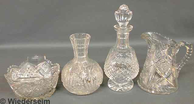 Appraisal: Four pieces of cut glass tableware- decanter h carafe pitcher