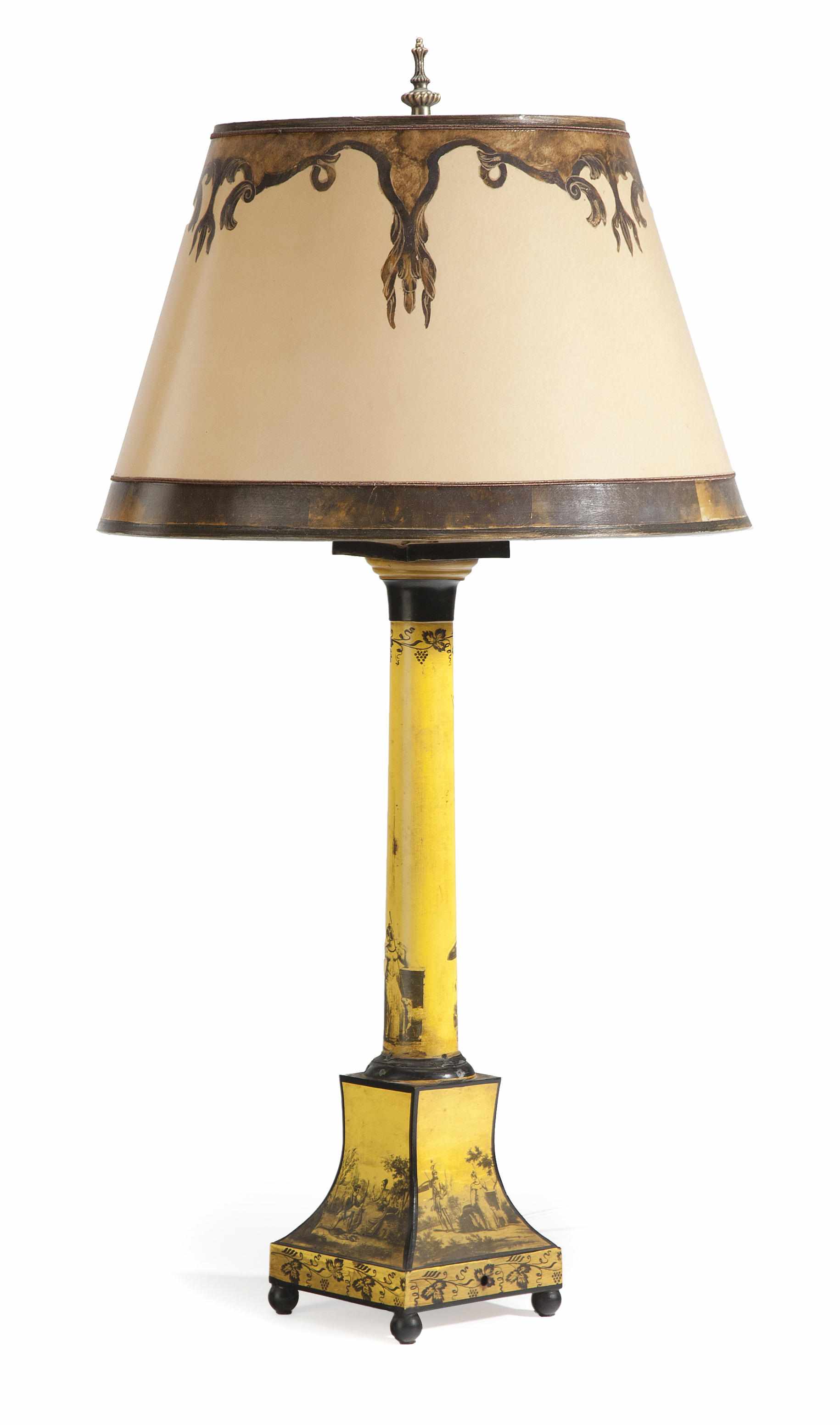 Appraisal: A yellow ground tle table lamp Of columnar form height