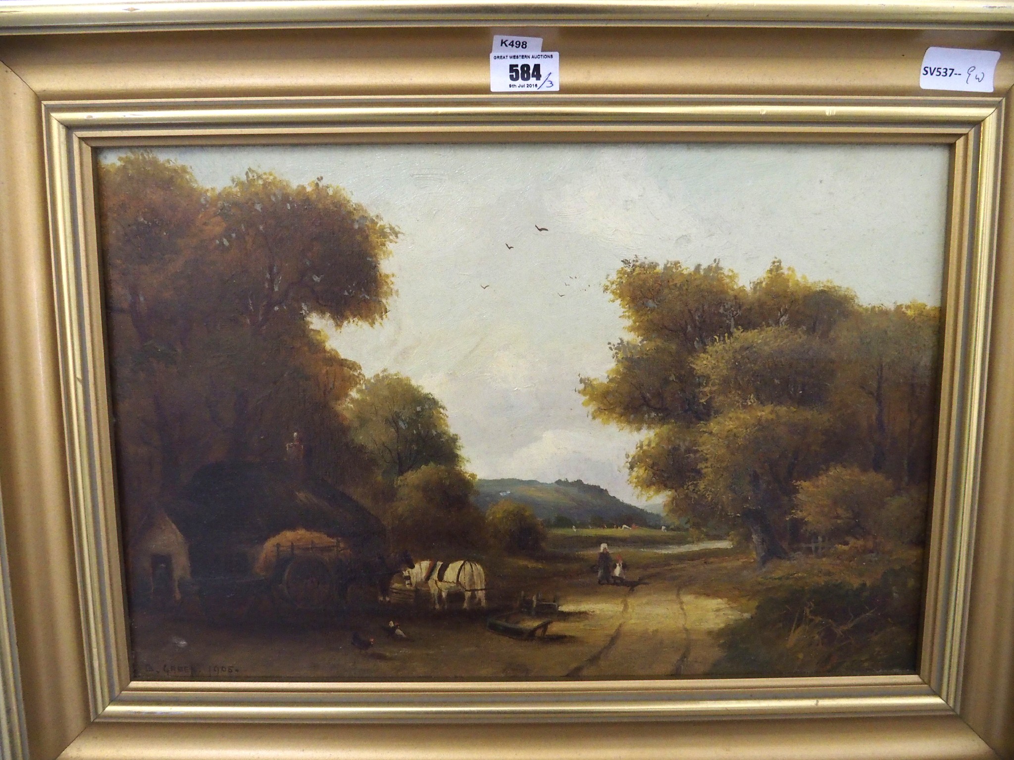 Appraisal: B GREEN Country landscape signed oil on canvas Maude Marshall