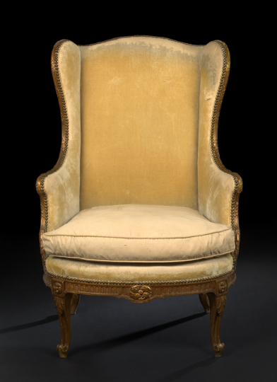 Appraisal: Transitional Louis XV into Louis XVI-Style Giltwood Bergere late th