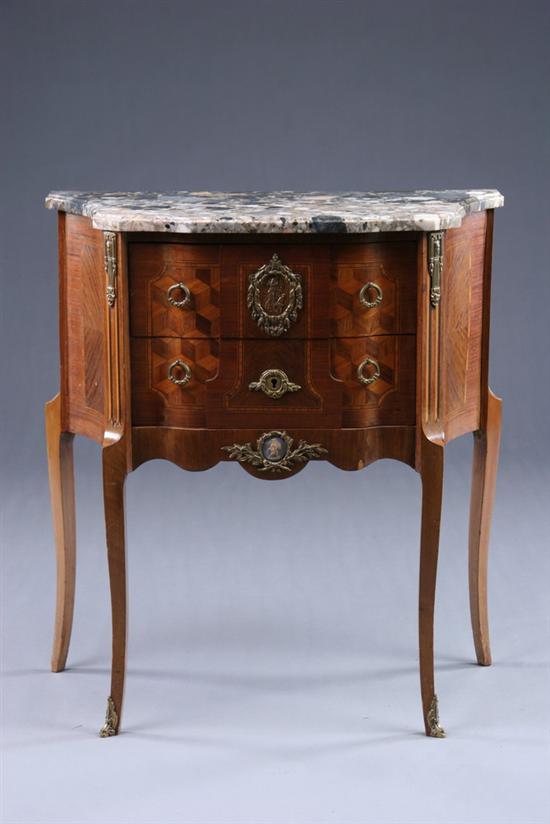 Appraisal: LOUIS XVI STYLE MARBLE-TOP COMMODE th century Molded-edge breche d'Alep