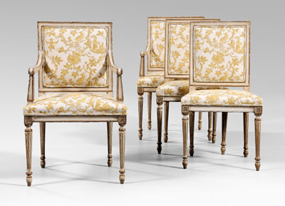 Appraisal: Set of four Louis XVI style paint-decorated fauteuils beechwood fram