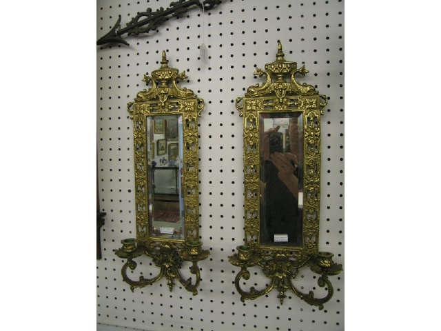 Appraisal: Pair of Bronzed Wall Mirrors with sconces x rococo design