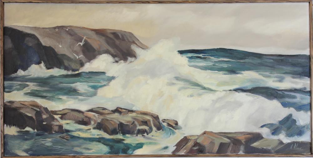 Appraisal: ROBERT BLUE California - oil on canvas seascape with crashing