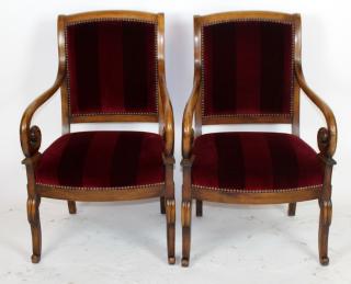 Appraisal: Pair of French Louis Philippe armchairs Pair of French Louis