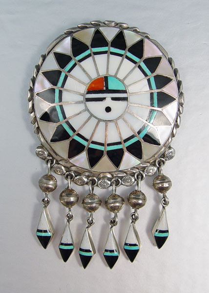 Appraisal: ZUNI INLAID PIN PENDANT SIGNED RLK Abalone onyx turquoise and