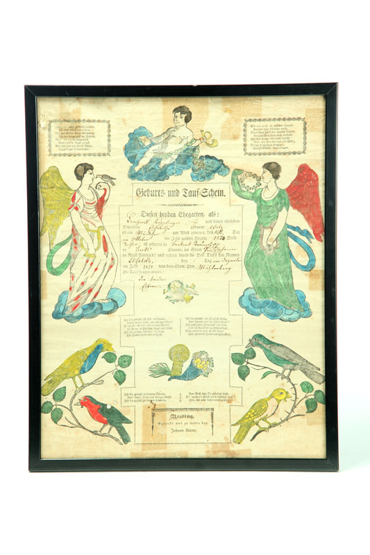 Appraisal: FRAKTUR Handcolored fraktur printed by Ritter Reading Pennsylvania Records an