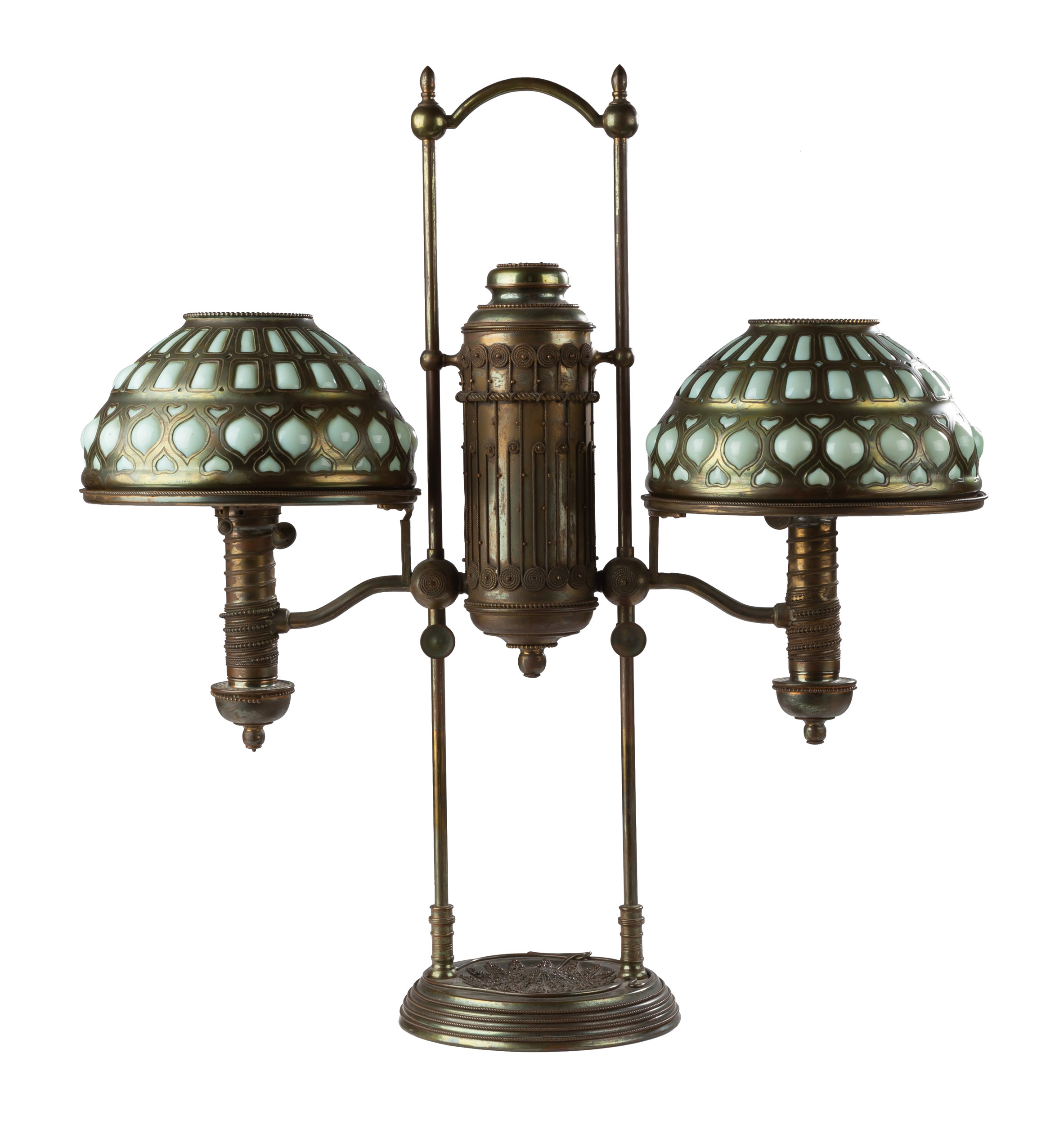 Appraisal: TIFFANY STUDIOS NEW YORK MOORISH DOUBLE STUDENT LAMP circa patinaed