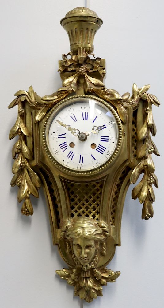 Appraisal: Antique French Bronze Cartel Clock With Enamel Face From a