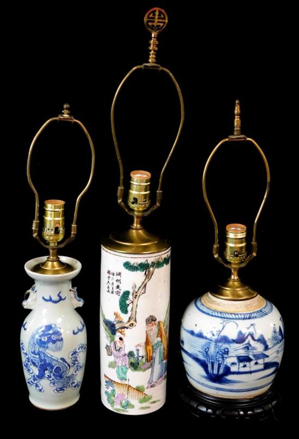 Appraisal: ASIAN Three Chinese porcelain vases mounted as lamps th th