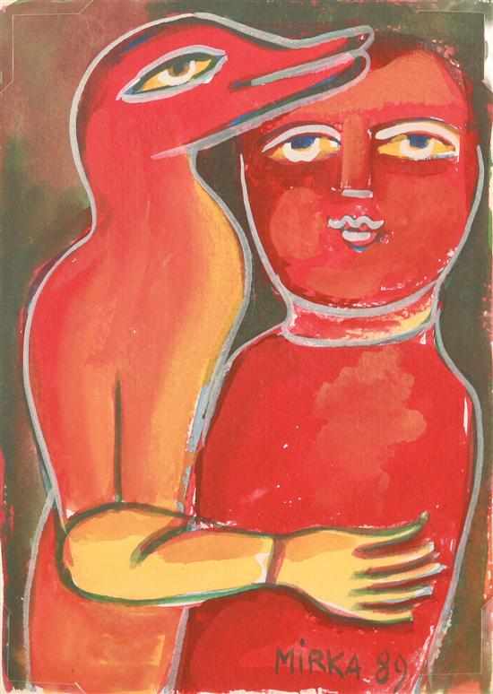 Appraisal: MIRKA MORA BORN Figure with Orange Bird watercolour signed and