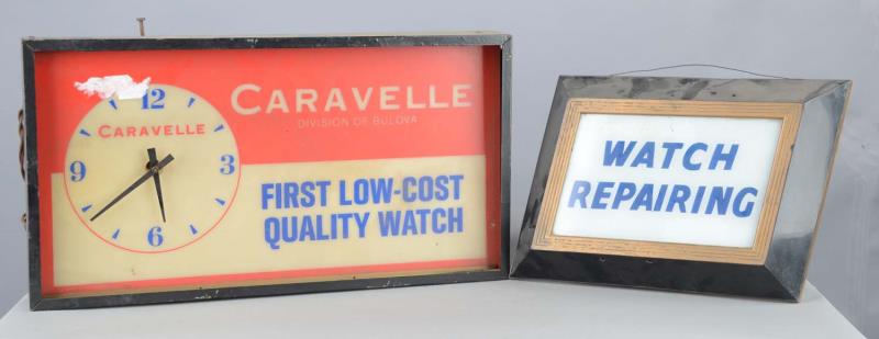 Appraisal: Lot Of Lighted Watch Advertising Signs This lot includes -