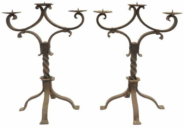 Appraisal: pair Gothic Revival wrought iron candelabra late th early th