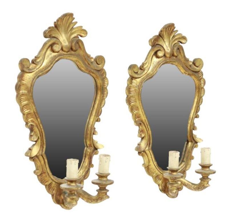 Appraisal: pair Italian Louis XV style mirrored wood sconces th c