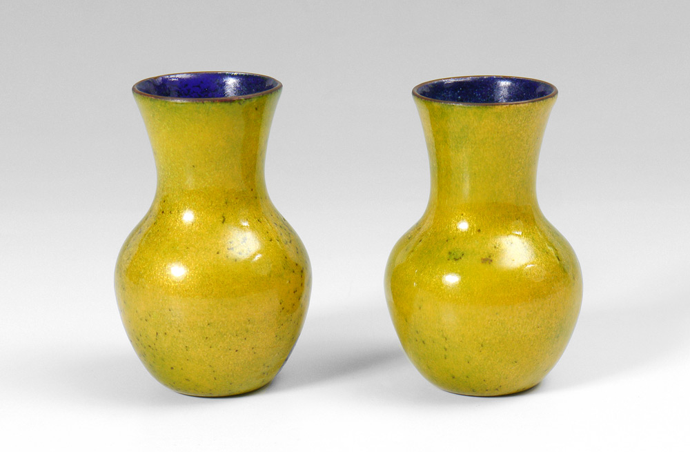 Appraisal: PAIR PAOLO DE POLI YELLOW ENAMEL VASES Pair of Italian