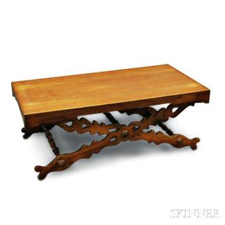 Appraisal: Campaign-style Mahogany Coffee Table the tray-top with shaped gallery raised