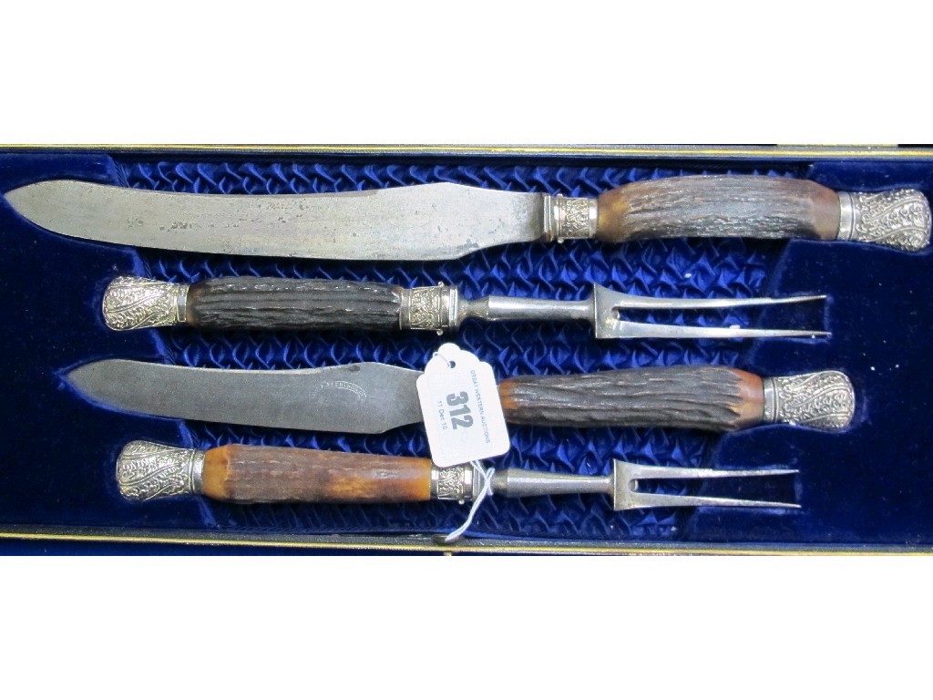 Appraisal: Cased four piece bone handled carving set