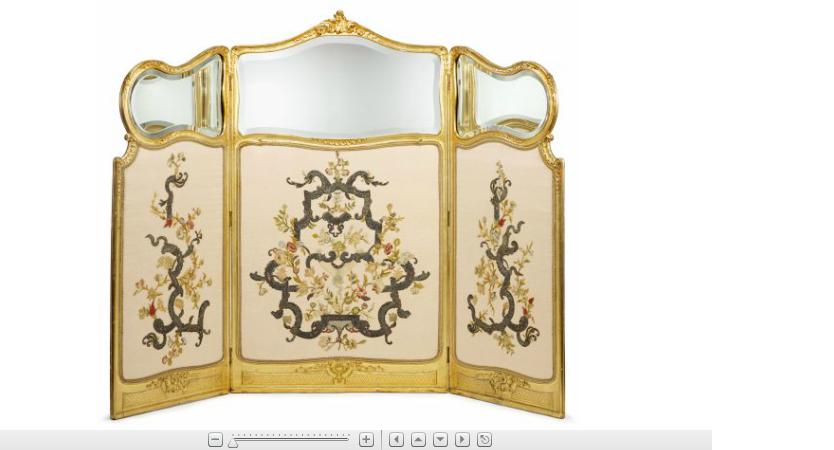 Appraisal: Louis XV style giltwood mirrored and needlepoint three panel floor