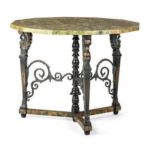 Appraisal: A Neoclassical Style Bronze and Faux Marble-Top Center Table th