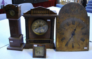 Appraisal: Miniature longcase clock with drum movement German walnut mantel clock