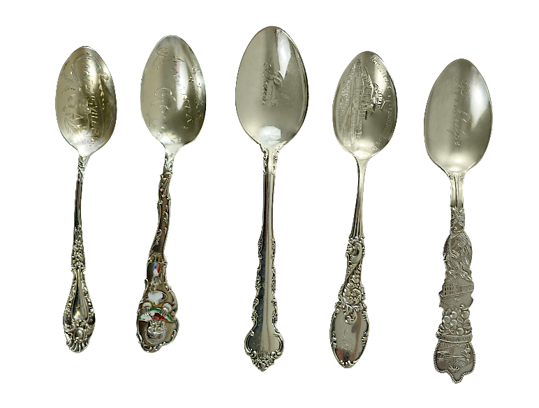 Appraisal: Sterling Silver Souvenir Teaspoons Five Sterling Souvenir Teaspoons Five sterling