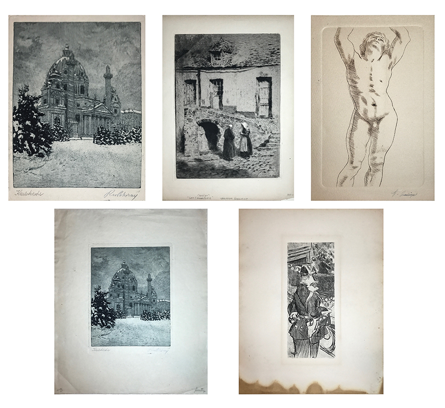 Appraisal: POKORNY ZUNIGA HOMERE VILLON ETCHINGS Etchings to include POKORNY winter