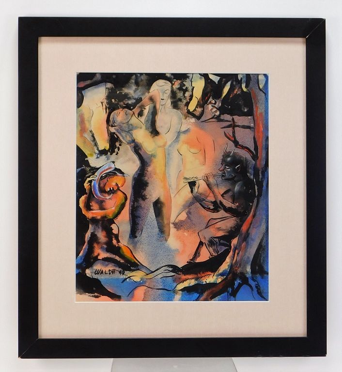 Appraisal: John Walsh Surrealist Nude Figure WC Painting John Stanley Walsh