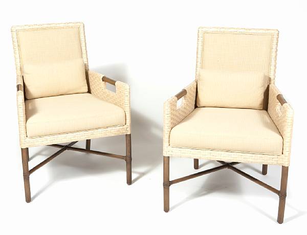 Appraisal: A pair of 'Pheasant' woven leather armchairs McGuire Furniture Company