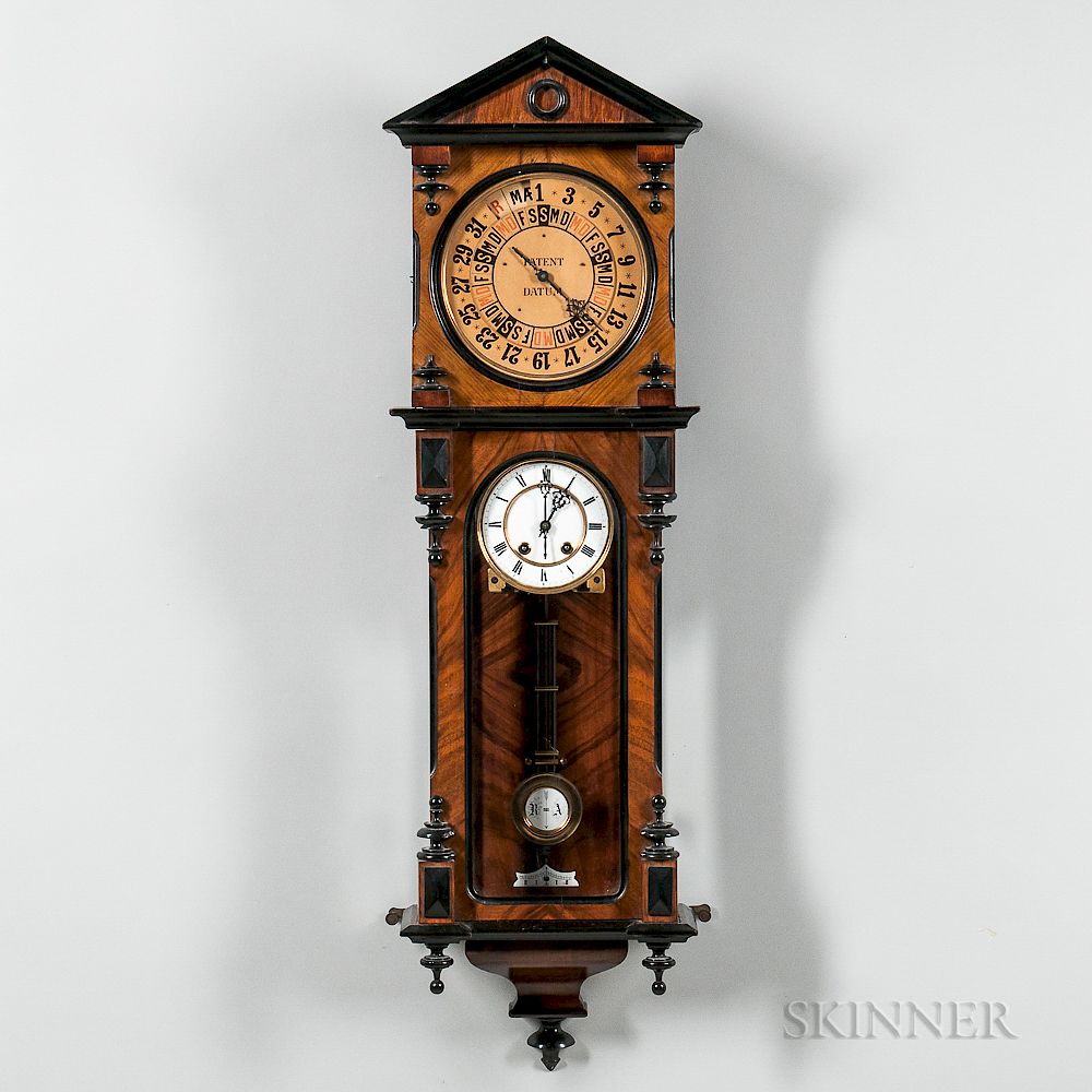 Appraisal: Unusual Vienna Regulator Calendar or Railroad Wall Clock Unusual Vienna