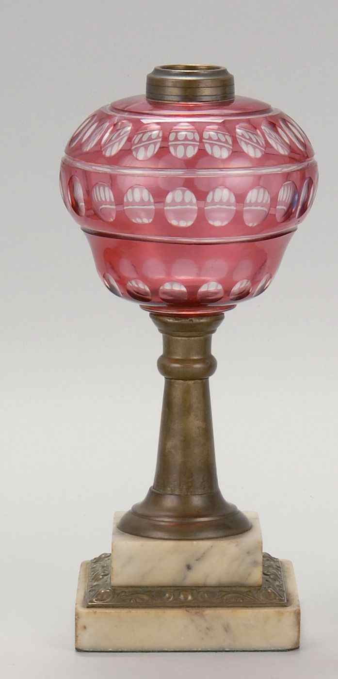 Appraisal: BLOWN AND CUT GLASS OIL LAMP th CenturyThumb and banded