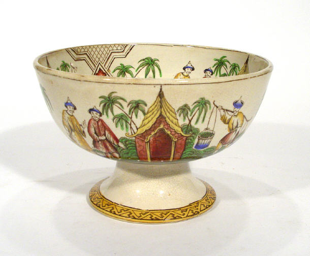 Appraisal: Victorian pottery pedestal bowl hand coloured and transfer printed with