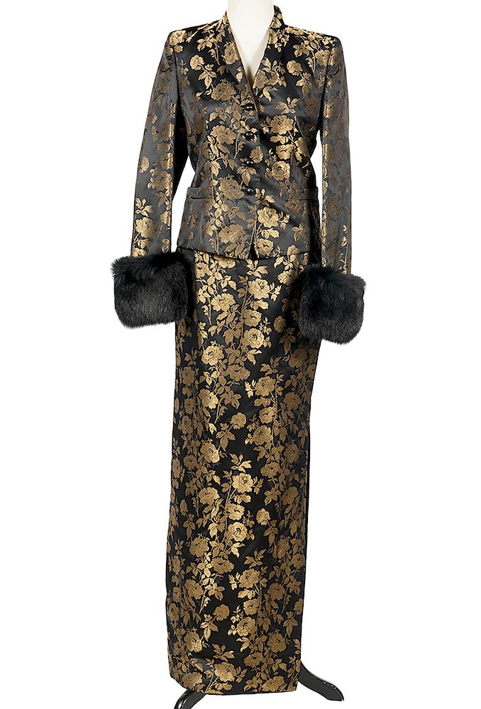 Appraisal: Escada Couture Black Gold Brocade Skirt Suit Escada Couture Black