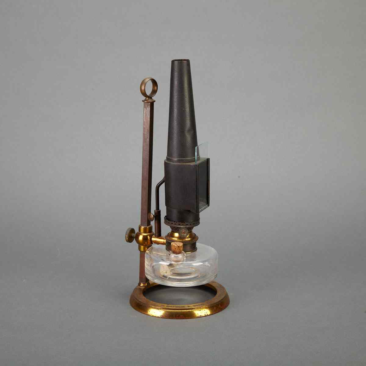 Appraisal: English Lacquered Brass Microscopy Lamp W Watson London with ring