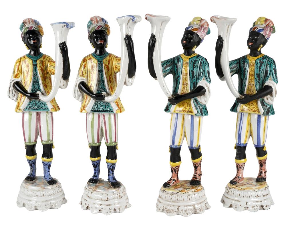 Appraisal: TWO PAIRS OF ITALIAN MAJOLICA BLACKAMOOR FIGURESunsigned inches high Condition