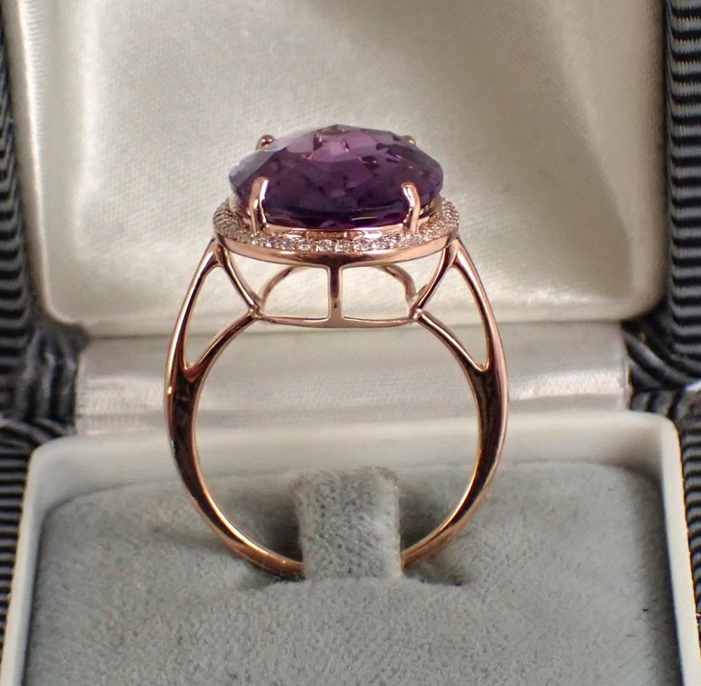 Appraisal: AMETHYST DIAMOND AND FOURTEEN KARAT ROSE GOLD RING with a