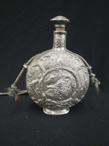 Appraisal: Pewter Hunters Canteen or Flask game hunting dog decor signed