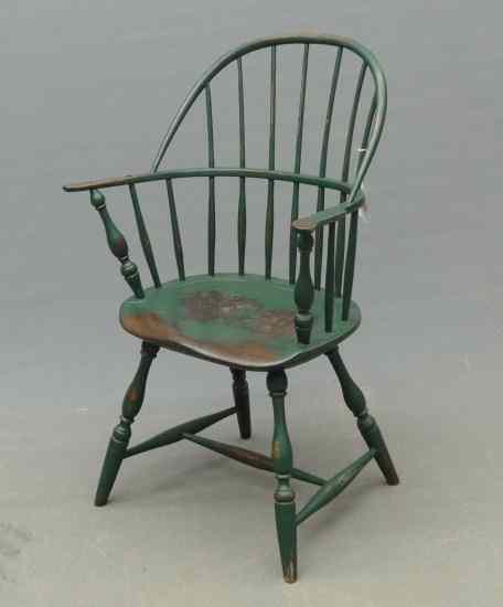 Appraisal: th c sackback Windsor chair in green paint '' Seat