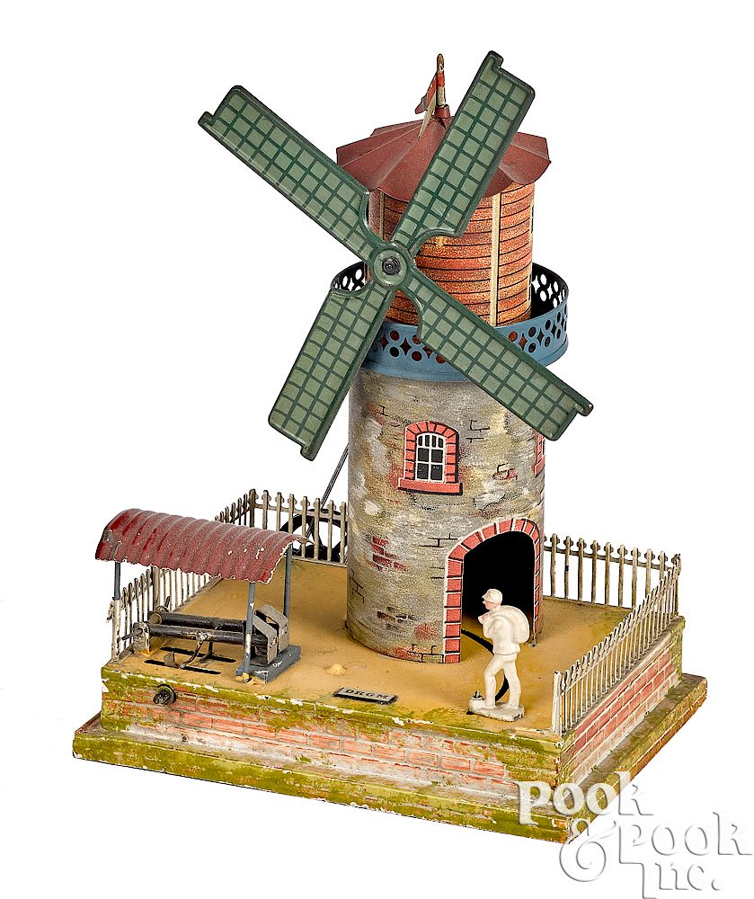 Appraisal: Bing windmill steam toy accessory Bing lithograph and embossed tin