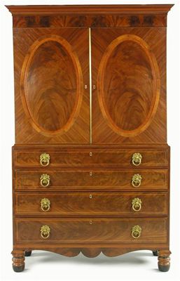 Appraisal: Channel Islands A Regency mahogany linen press inlaid stringing the