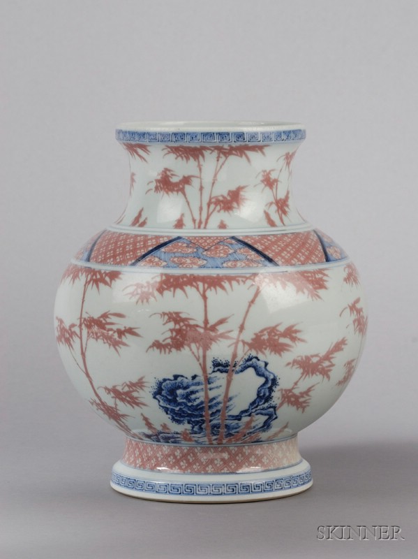 Appraisal: Underglaze Red and Blue Decorated Kuan Jar Ch'ien Lung six-character