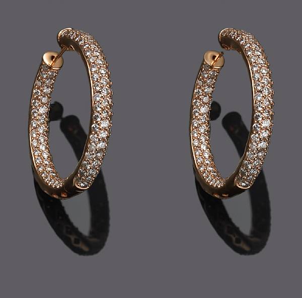 Appraisal: A pair of diamond pav -set hoop earrings estimated total