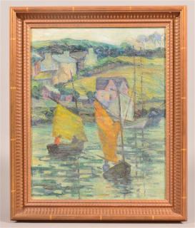 Appraisal: Sailboat Oil Painting Attributed to Walter E Baum Sailboat and