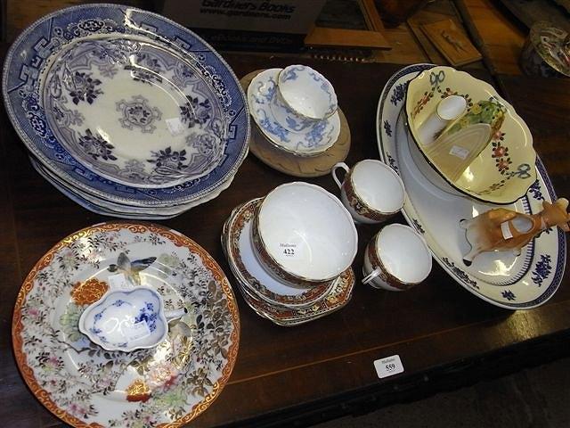 Appraisal: VARIOUS BLUE AND WHITE POTTERY PLATES two Oriental plates a