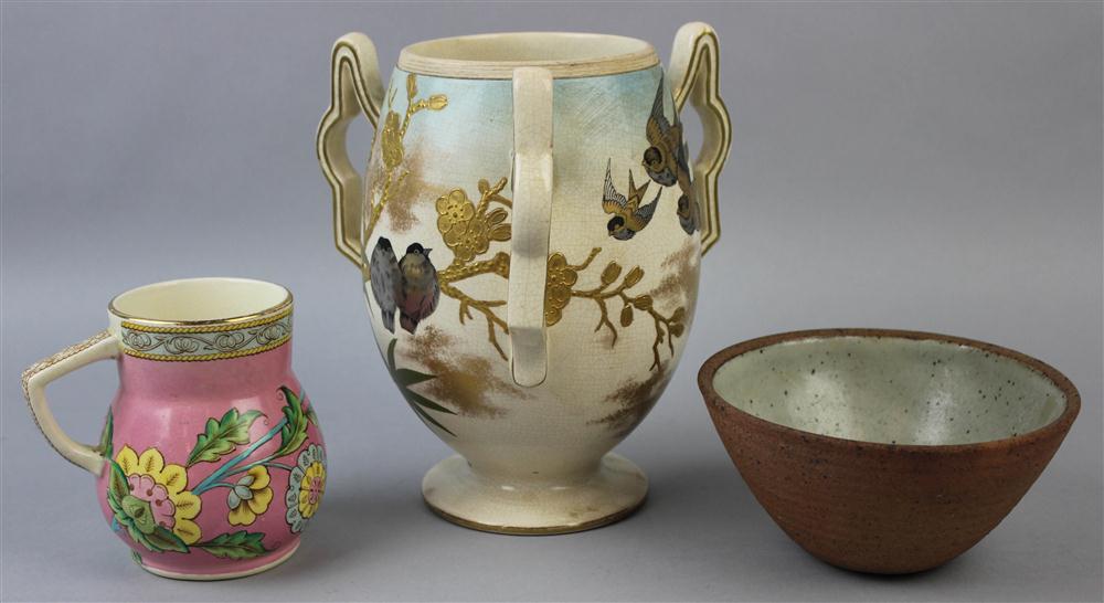 Appraisal: THREE ENGLISH POTTERY PIECES INCLUDING TWO DESIGNED BY CHRISTOPHER DRESSER