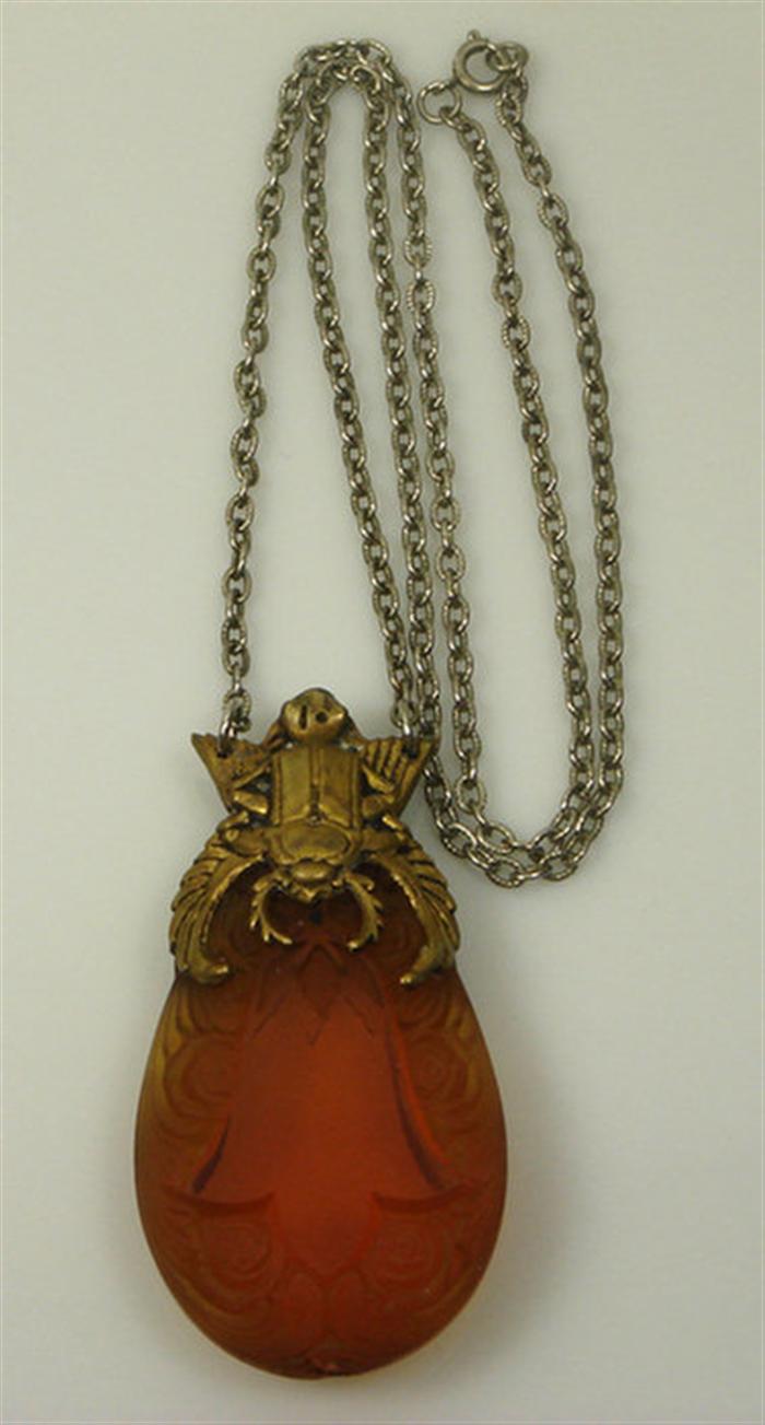 Appraisal: Amber crystal scarab necklace Estimate -