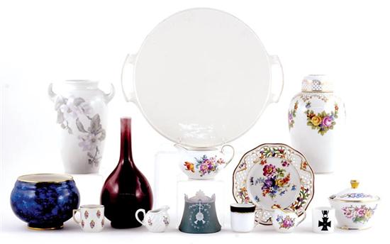 Appraisal: Porcelain and ceramic dishes and vases set of Dresden reticulated