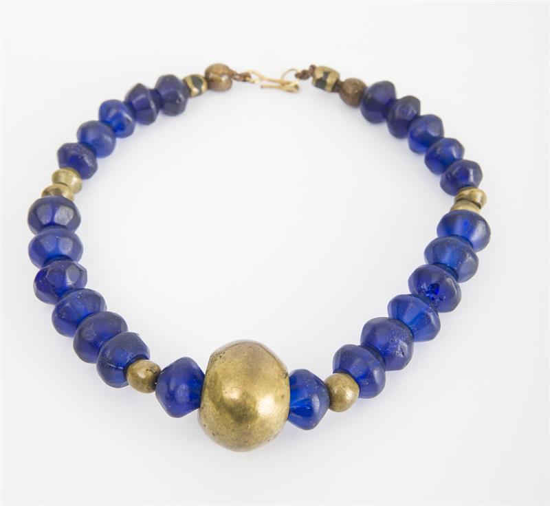 Appraisal: Gilt-Metal and Glass Beaded Necklace a Gilt-Metal Simulated Lapis Lazuli