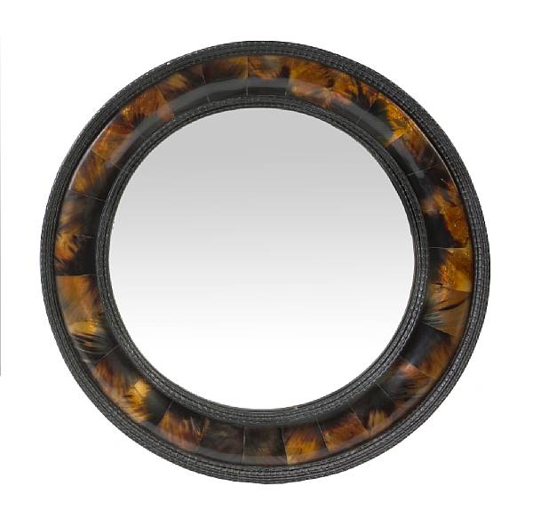 Appraisal: A Neoclassical style horn veneered and ebonized convex mirror The