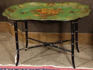 Appraisal: Victorian papier-mache tray on stand having a gilt border with