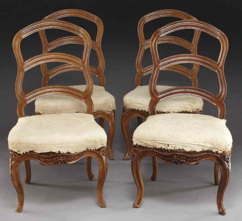 Appraisal: Set of ''Nogaret A Lyon'' walnut side chairswith molded curved